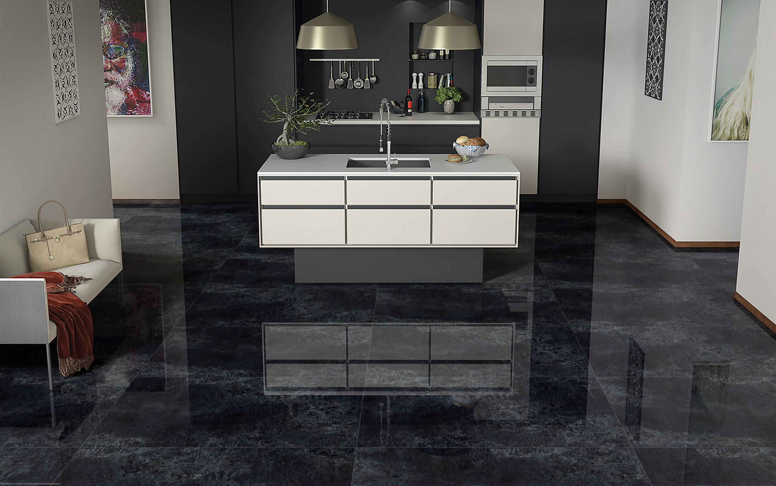 Kitchen with Sisam surfaces